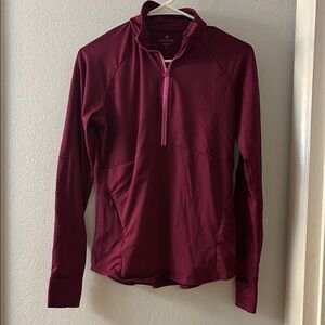 Burgundy Mock Neck Fitted Zippered Top